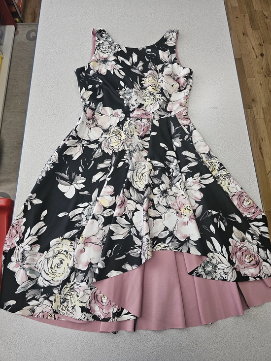 White House Black Market Dresses & Skirts - White House Black Market Black Floral Fit-and-Flare Dress with Pink Lining